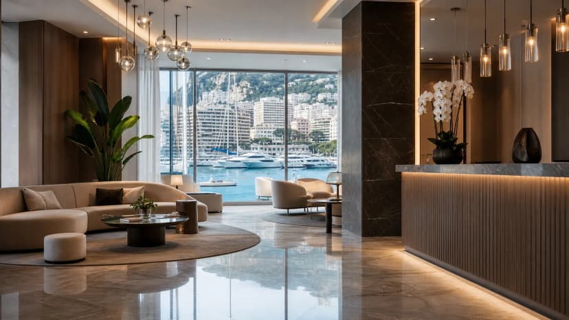 Novotel Monte Carlo — contemporary lobby overlooking Port Hercules