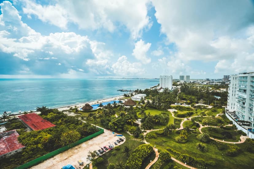 Iberostar Mojito — resort on Cayo Coco atoll with pink flamingos by the shore
