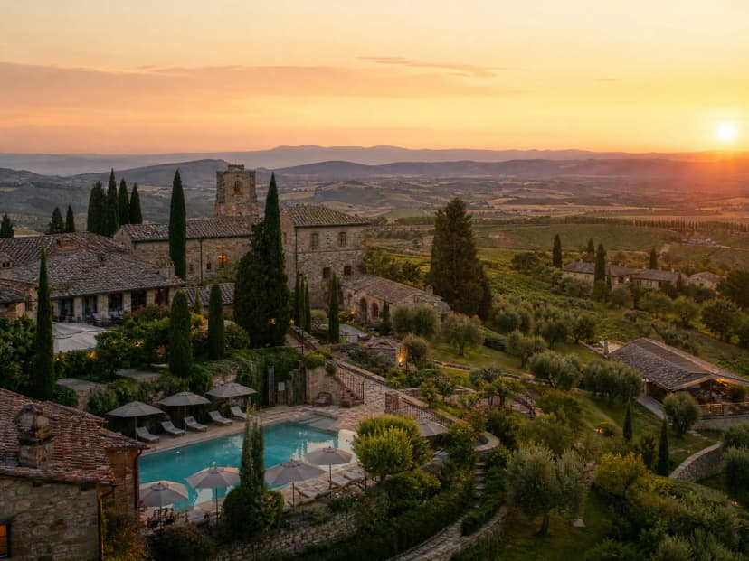 Borgo San Felice — Tuscan wine estate among vineyards and olive groves with countryside luxury atmosphere