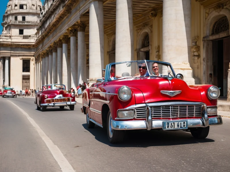 Vintage taxi through Havana — bright American cars from the 1950s on the capital's streets
