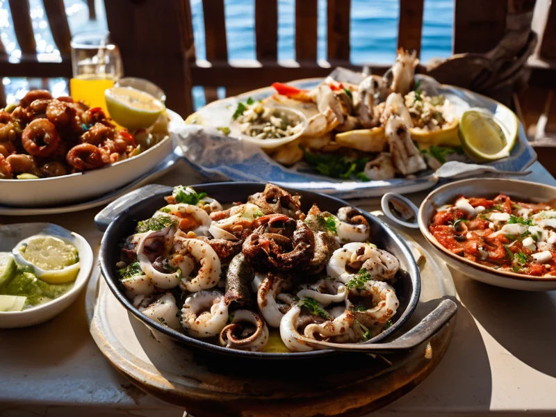 Cypriot meze — table with 20 dishes: halloumi, octopus, sauces and traditional Cyprus dinner