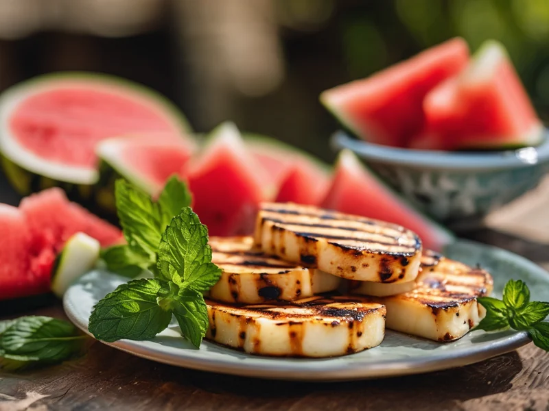 Halloumi — Cypriot cheese with golden crust from the grill, street food and gastronomic pride of the island