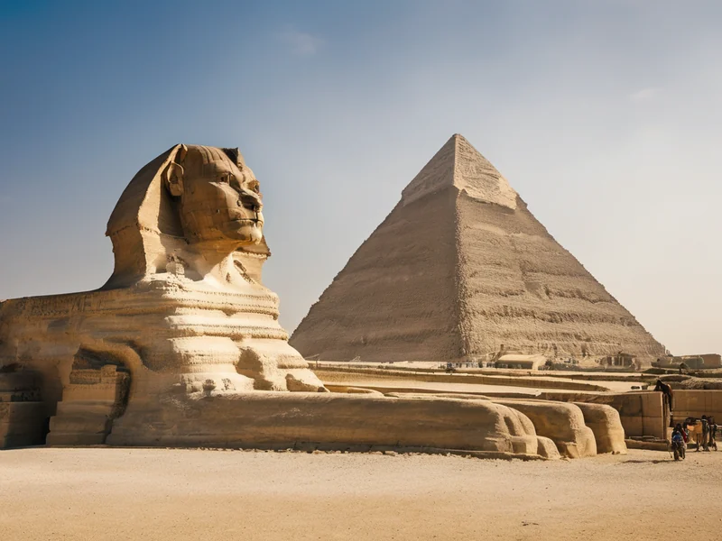 Great Sphinx — monumental lion statue with human face at the Giza pyramids