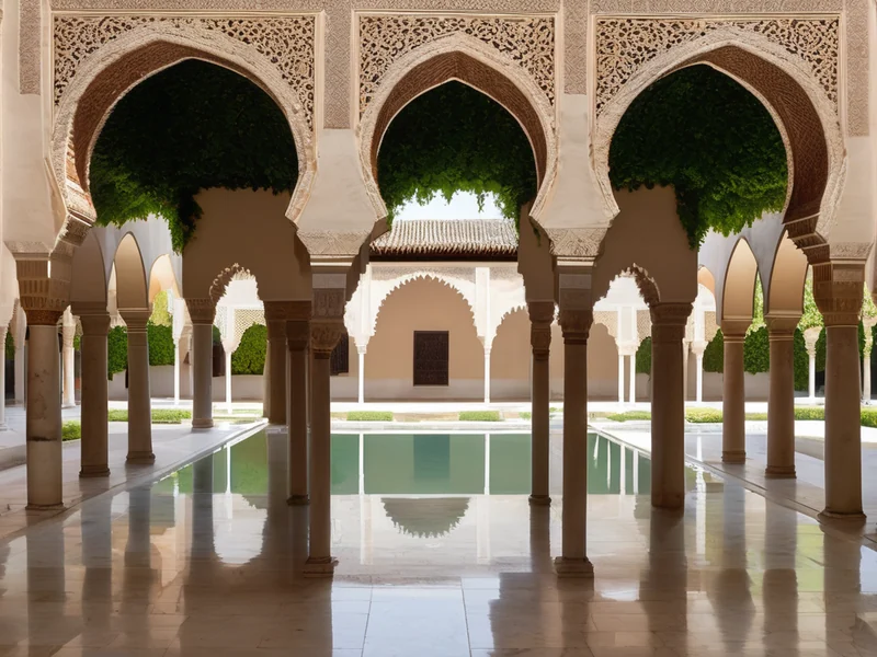 Alhambra — Moorish palace in Granada with carved arches, fountains and Generalife gardens