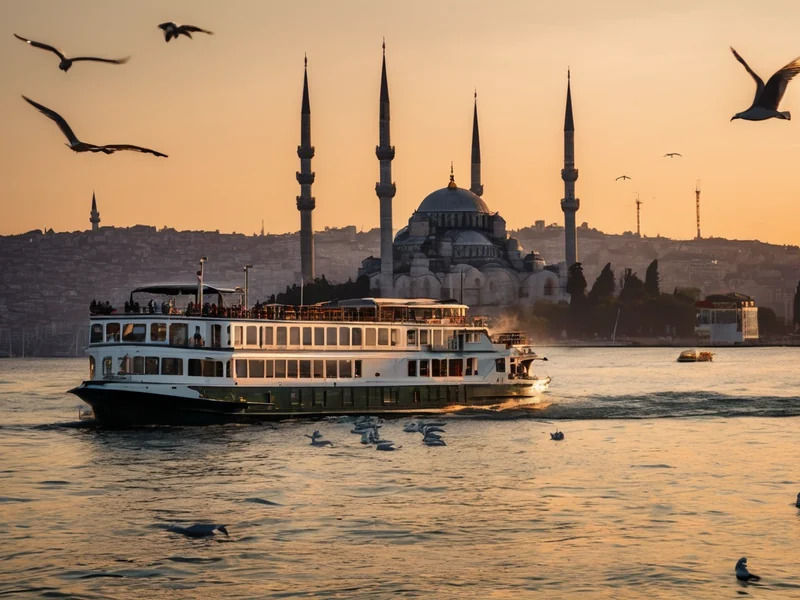 Bosphorus — the strait between Europe and Asia with panorama of Istanbul and bridge