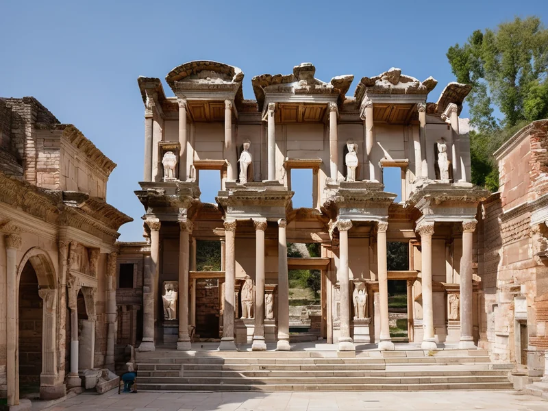 Ephesus — Library of Celsus and marble columns of the ancient city